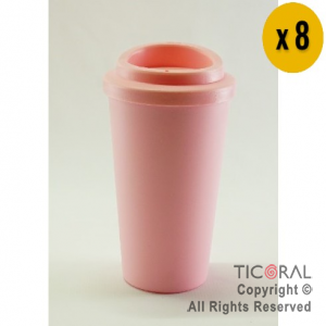 VASO TERMICO CAFE ROSA PASTEL 300 CC X 8